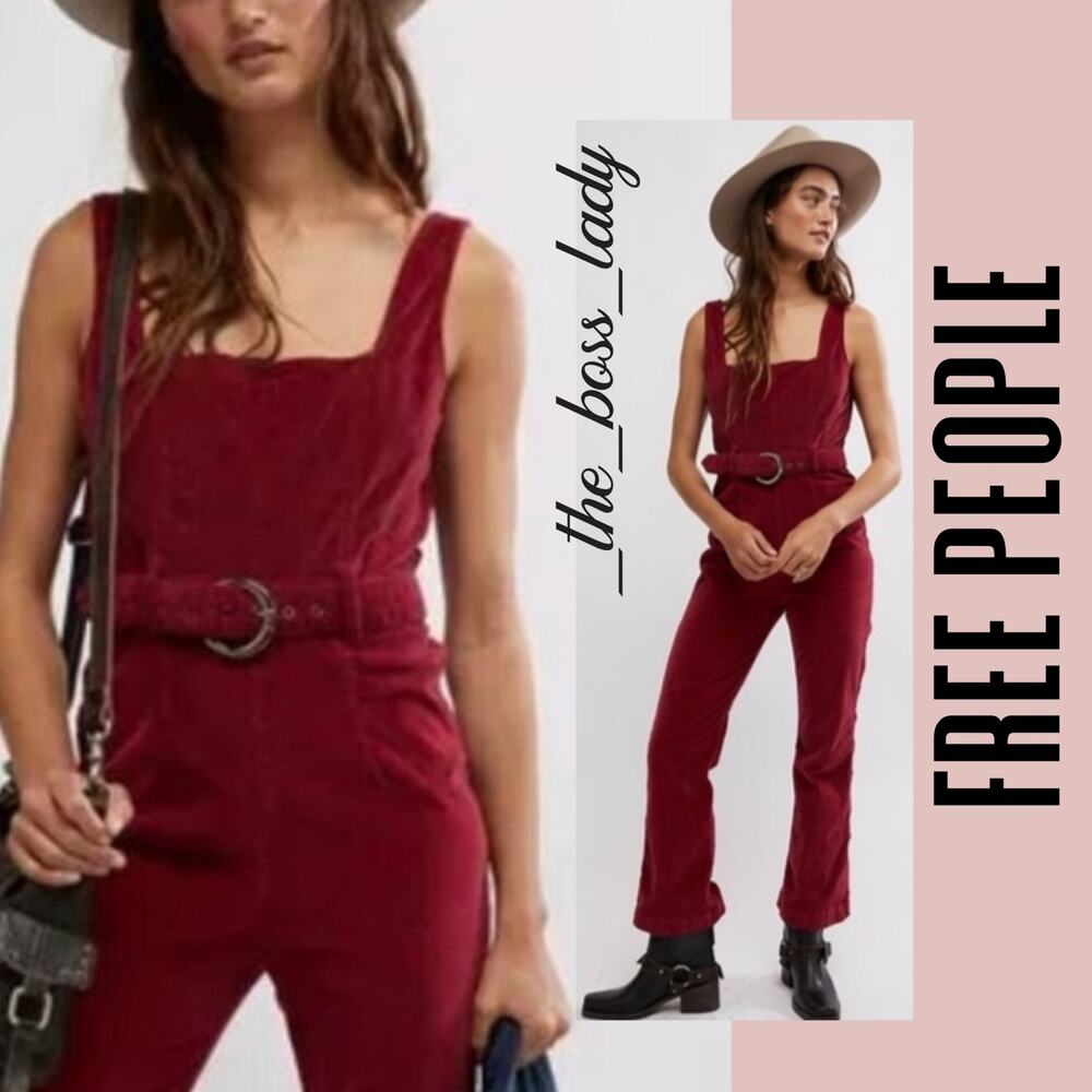 Free People jumpsuit velvet corduroy one piece onesie belted flare 12